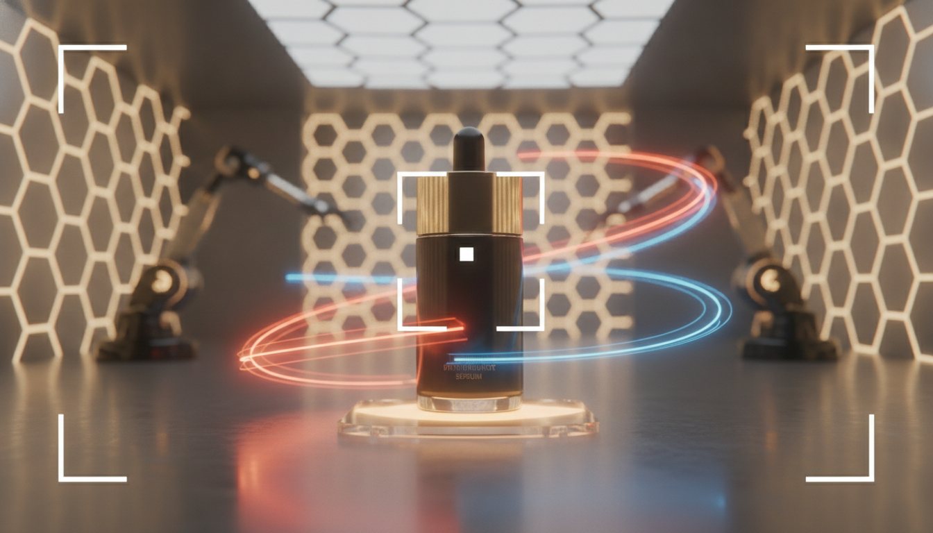 Cinematic camera perspective capturing a high-end product in a professional studio setup