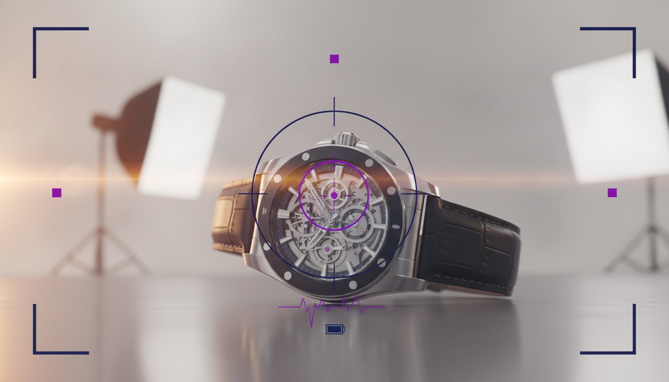 High-end product visual with cinematic camera controls overlay