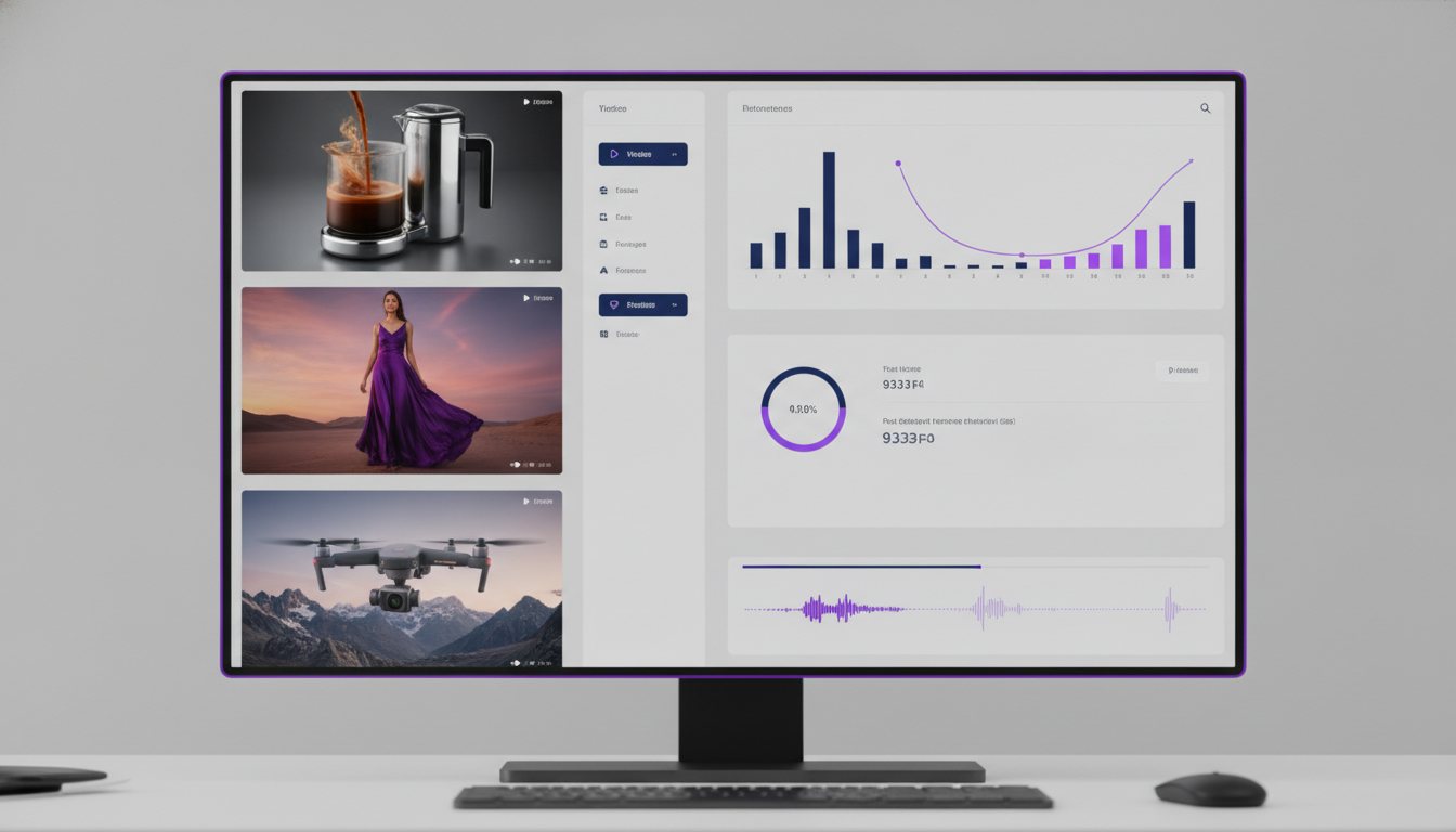 Multiple generated video ad creative variations on a dashboard.