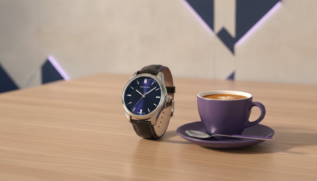 Luxury watch displayed in a realistic cafe setting
