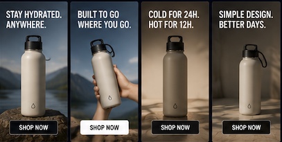The same product ad in the four ratios the paid channels take